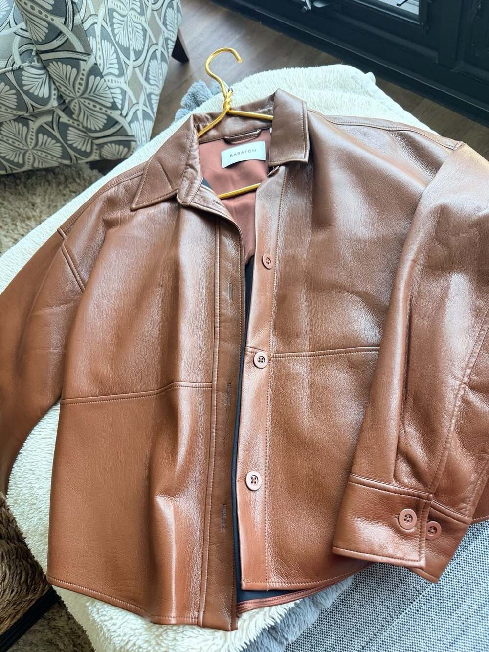 Babaton Pelli Vegan Leather Shirt Jacket in Patina Brown